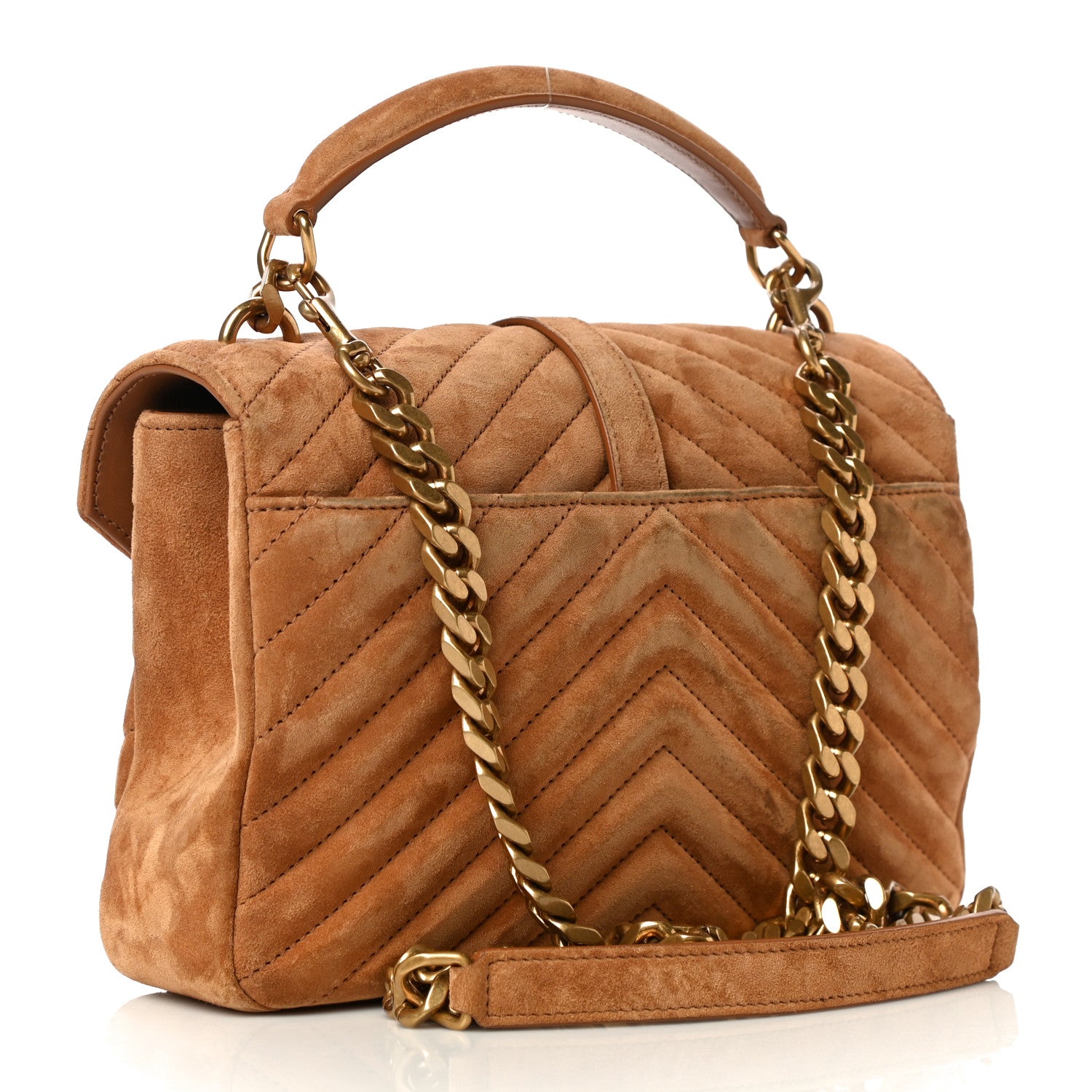 Saint Laurent Suede Matelasse Chevron Monogram Medium College Bag Cinnamon 3 of 13
