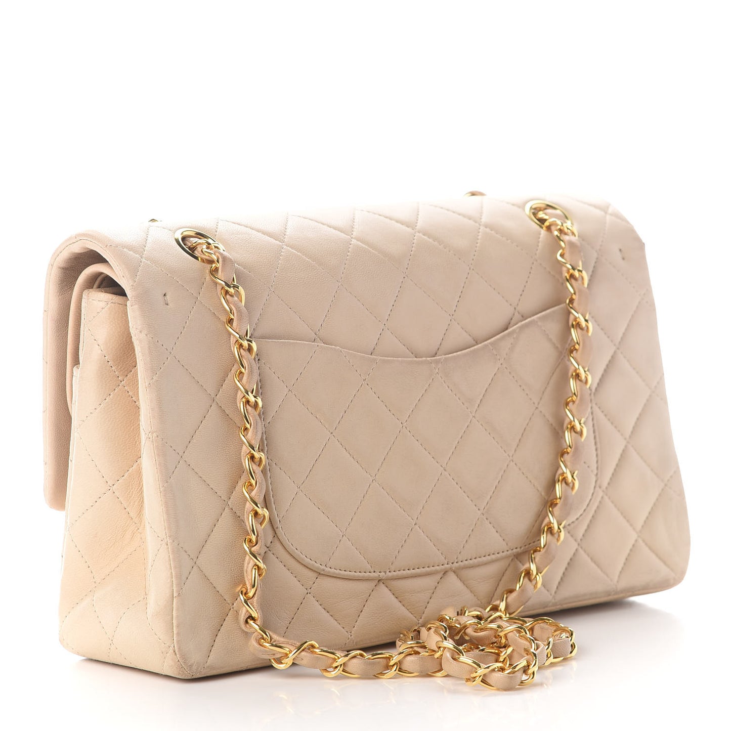 Lambskin Quilted Medium Double Flap Beige