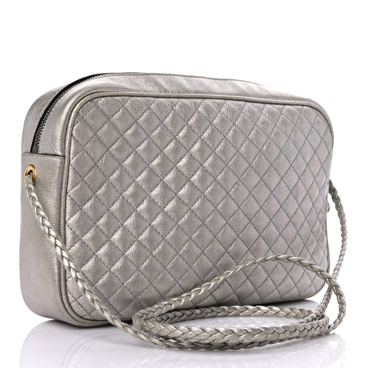 Laminated Nappa Web Trapuntata Small GG Shoulder Bag Argento