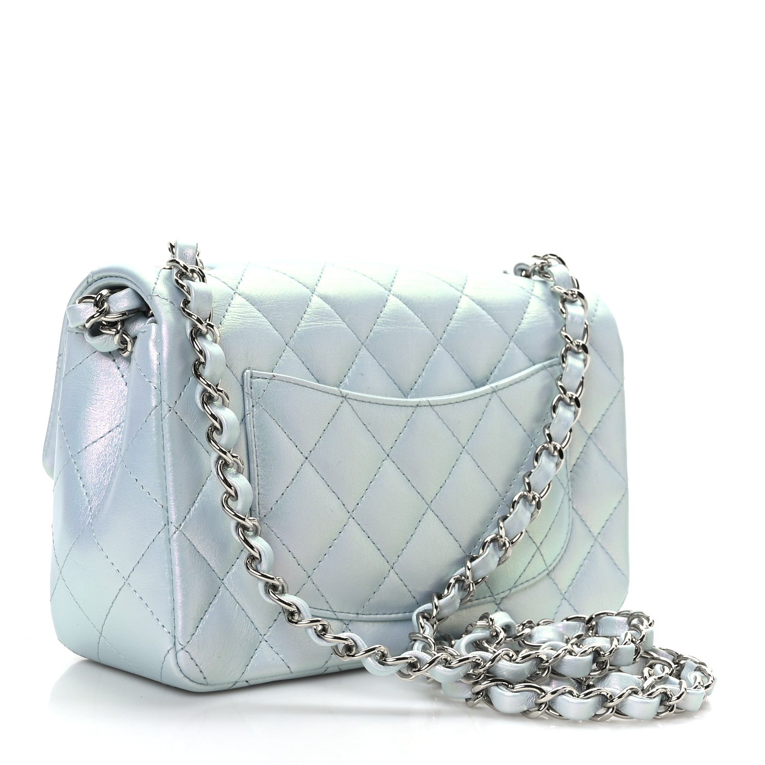 Chanel Iridescent Calfskin Quilted Mini Rectangular Flap Light Blue 3 of 9