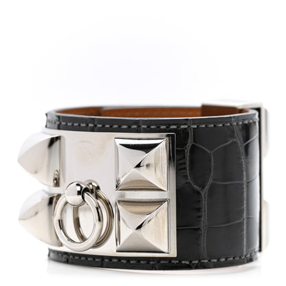 Hermes Shiny Alligator Collier de Chien CDC Bracelet S Graphite 1 of 5