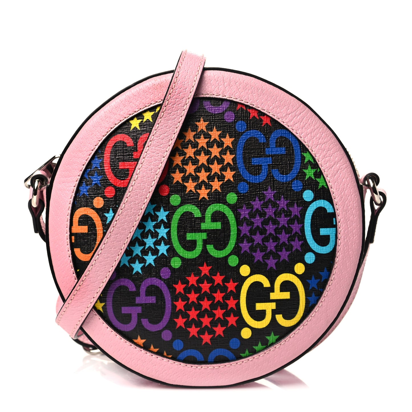 GG Supreme Monogram Psychedelic Round Shoulder Bag Black Multicolor Sugar Pink
