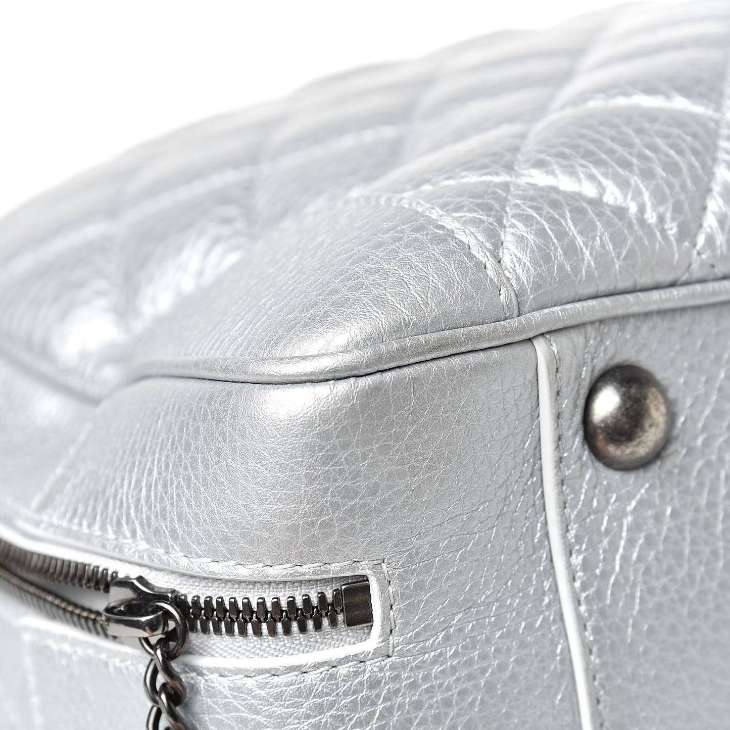 Metallic Calfskin Quilted Large Airlines Round Trip Bowling Bag Silver