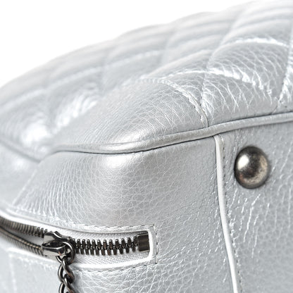 Chanel Metallic Calfskin Quilted Large Airlines Round Trip Bowling Bag Silver 10 of 14