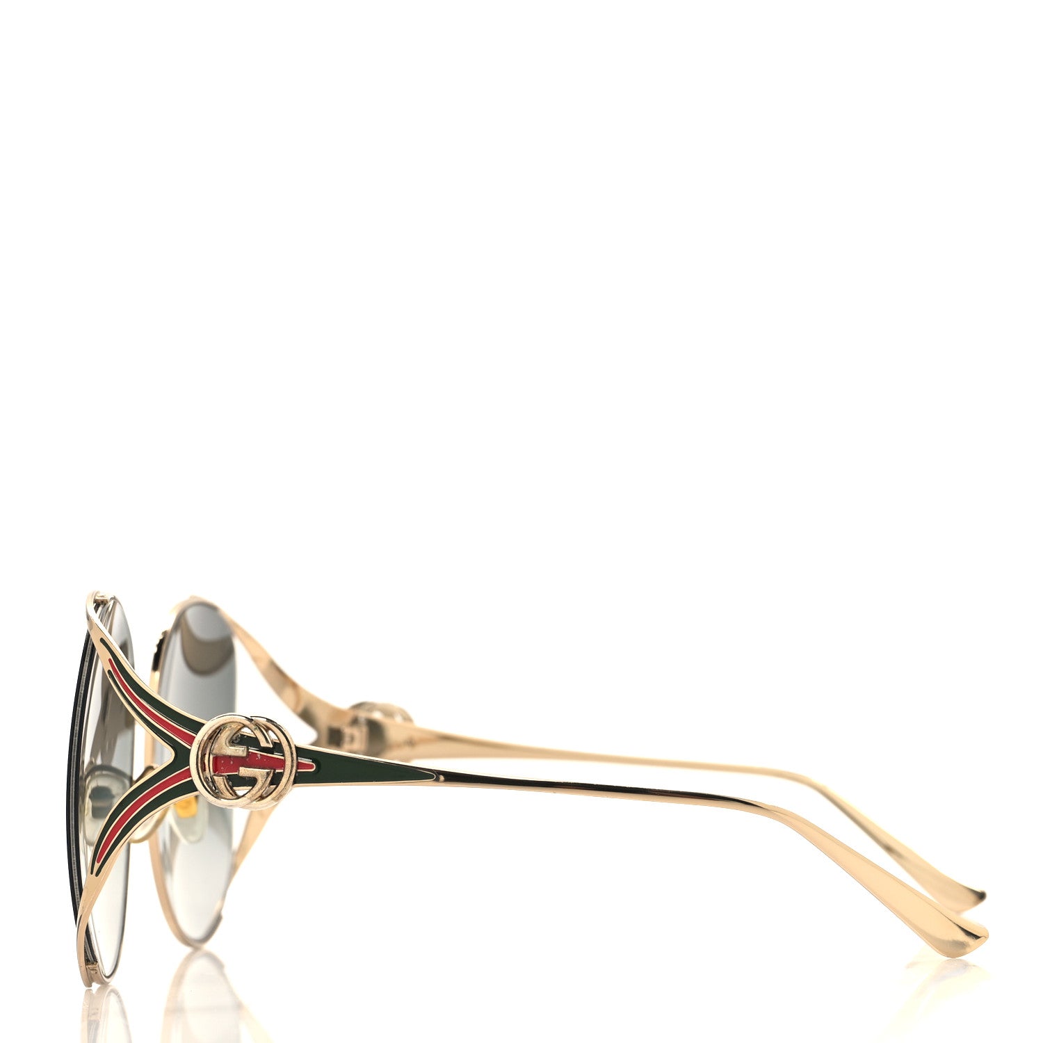 Gucci Metal Oversized Round Frame GG0225S Sunglasses Gold 3 of 7