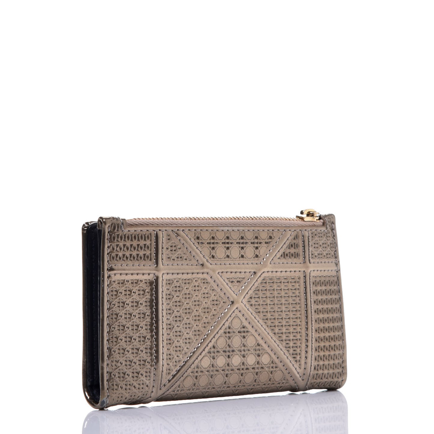 Metallic Patent Micro-Cannage Diorama Medium Wallet Champagne