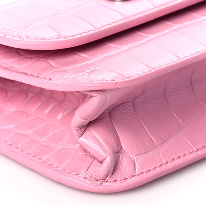 Balenciaga Extra Supple Calfskin Crocodile Embossed Gossip Wallet On Chain Candy Pink 9 of 10
