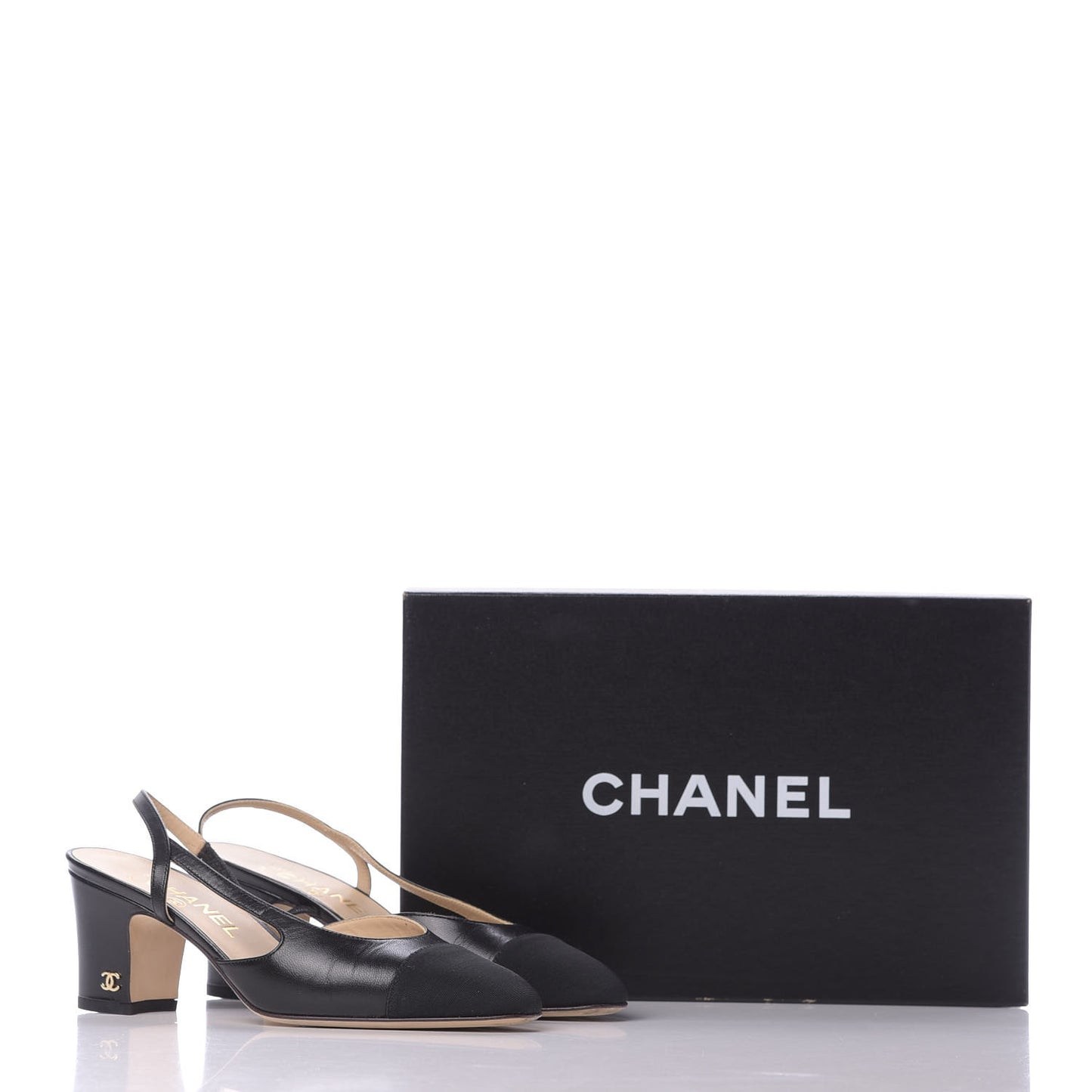 Goatskin Grosgrain Cap Toe CC Slingback Sandals 36 Black
