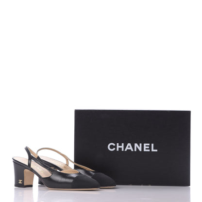 Chanel Goatskin Grosgrain Cap Toe CC Slingback Sandals 36 Black 11 of 11