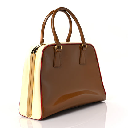 Prada Saffiano Vernice Pyramid Bag Caramel Rosso White 3 of 11