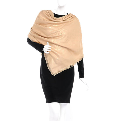 Louis Vuitton Silk Wool Monogram Rock Shawl Gold 2 of 4