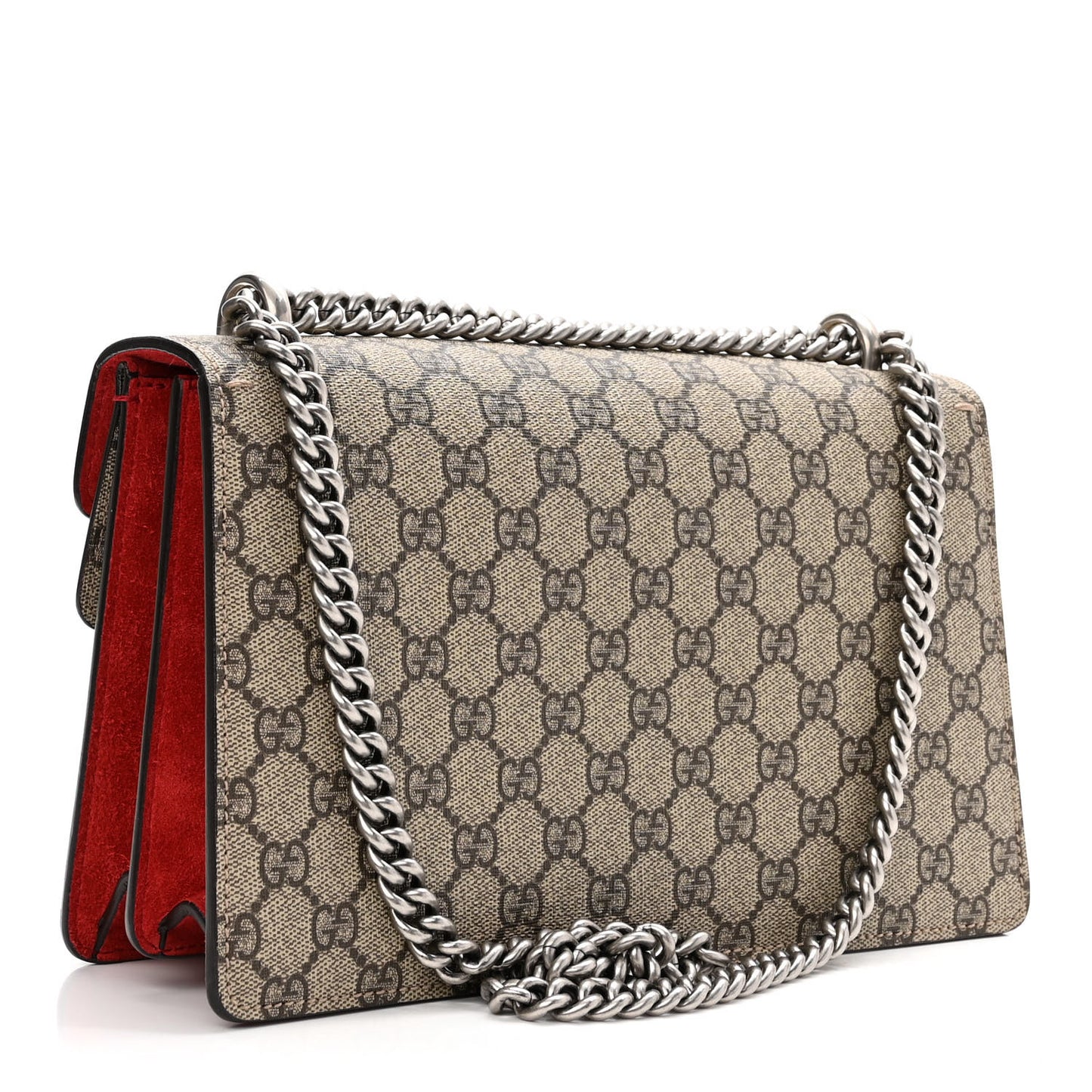 GG Supreme Monogram Suede Small Dionysus Shoulder Bag Beige Ebony Vulcanic Red