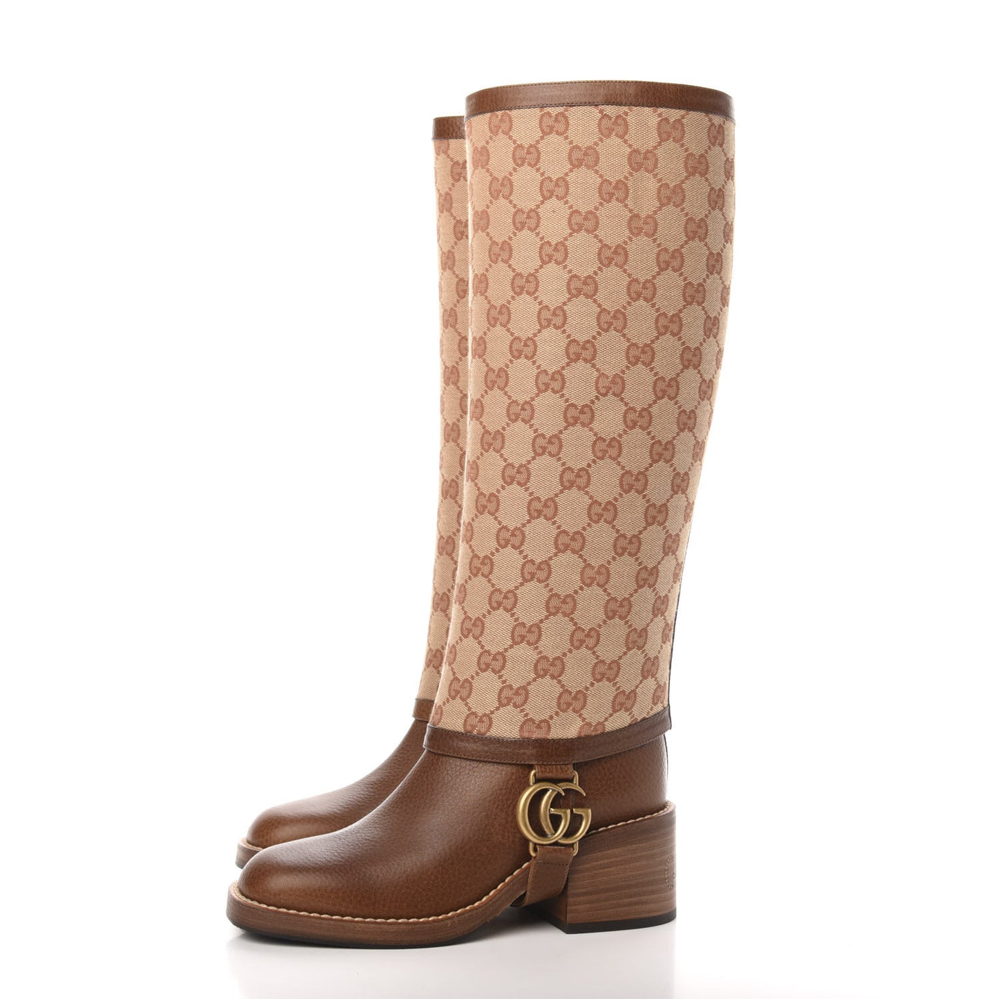 GG Monogram Calfskin Lola Tall Boots 34 Beige Ruggine Cuir