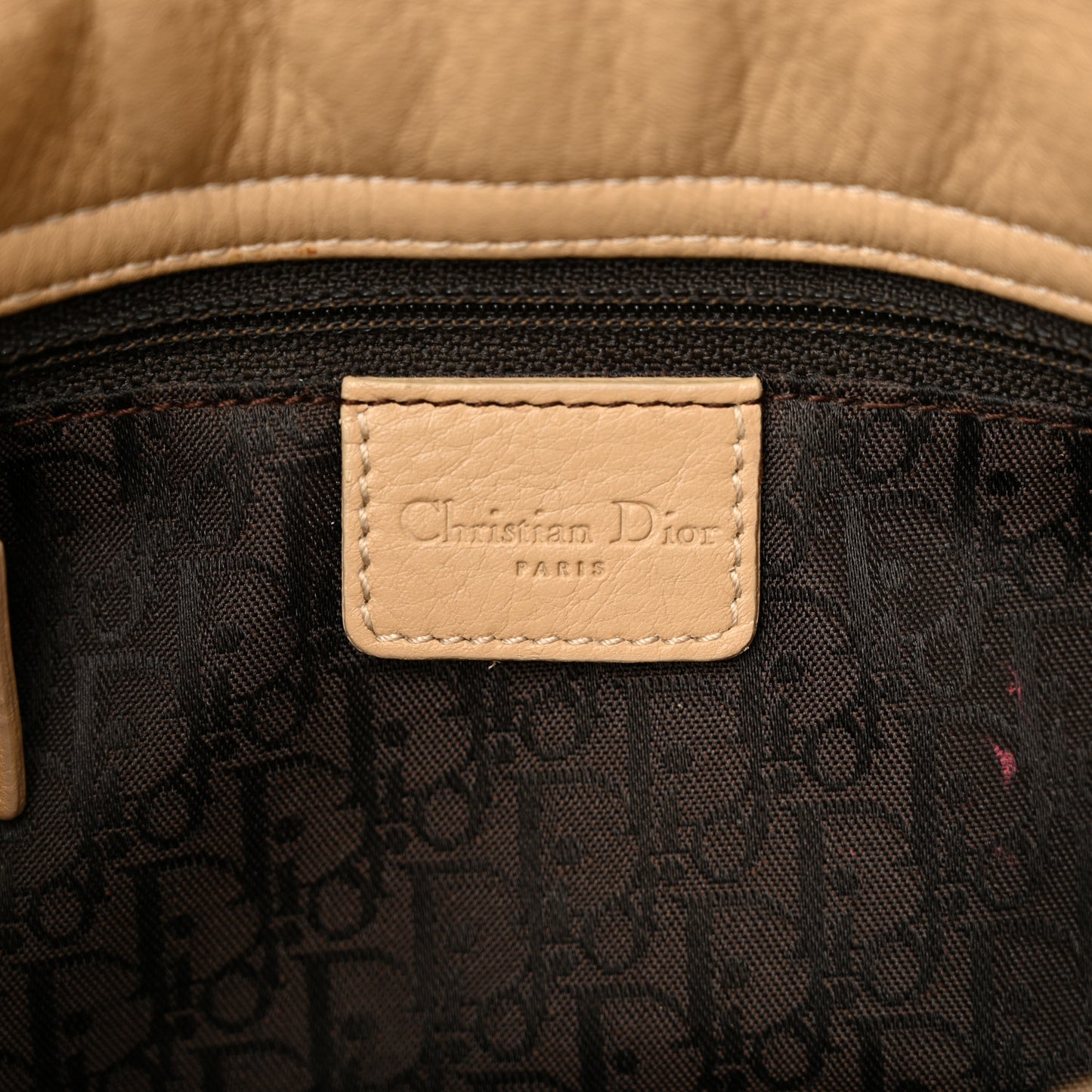 Calfskin Logo Charm Shoulder Bag Beige