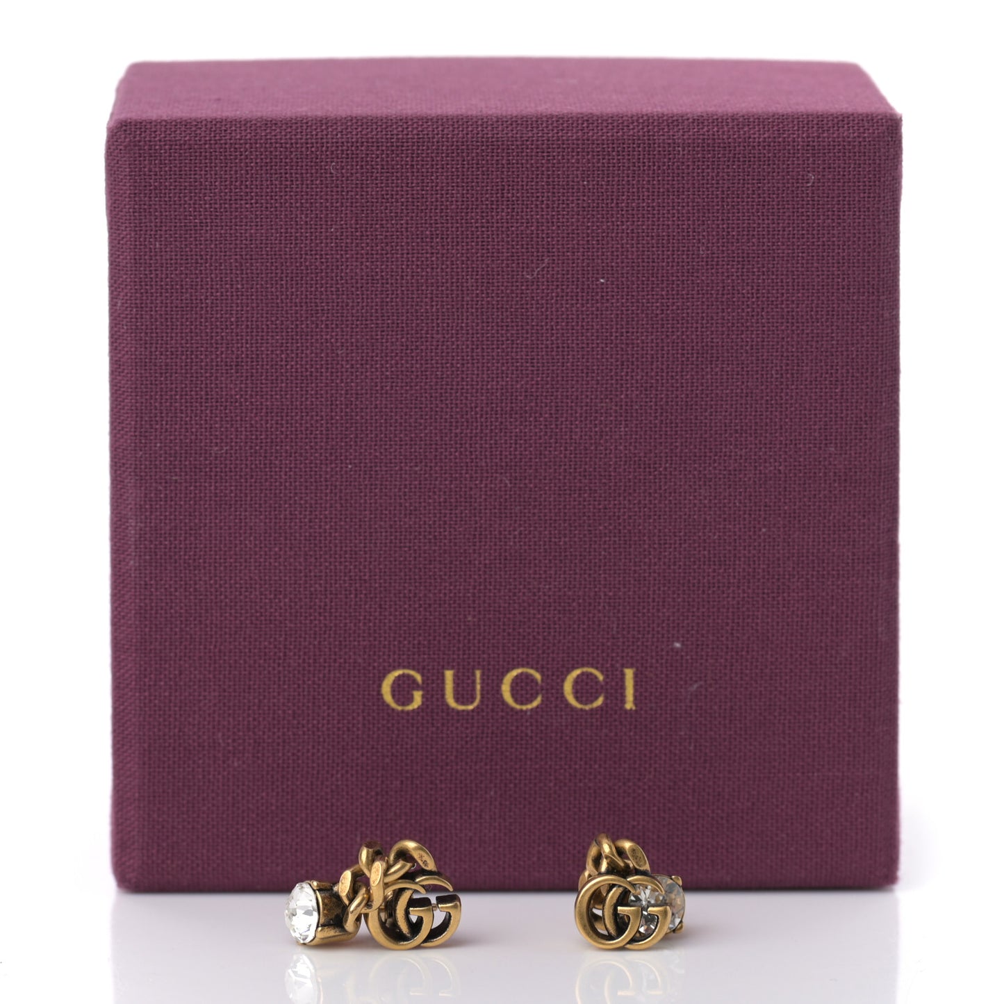 Metal Crystal Double G Chain Drop Earrings Aged Gold