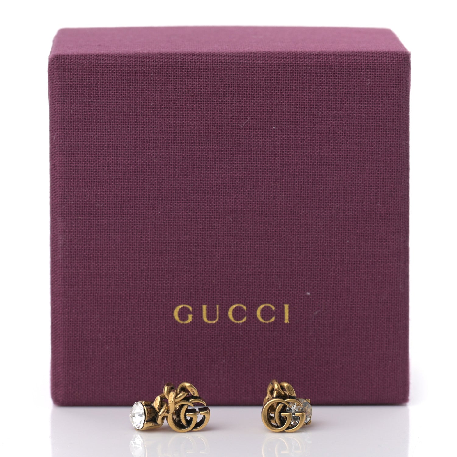 Gucci Metal Crystal Double G Chain Drop Earrings Aged Gold 5 of 5