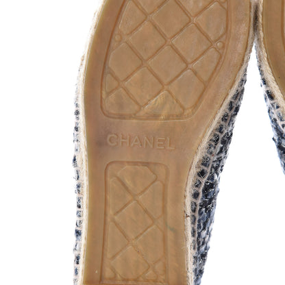 Chanel Metallic Tweed Lambskin CC Espadrilles 37 Blue Black Silver 10 of 12