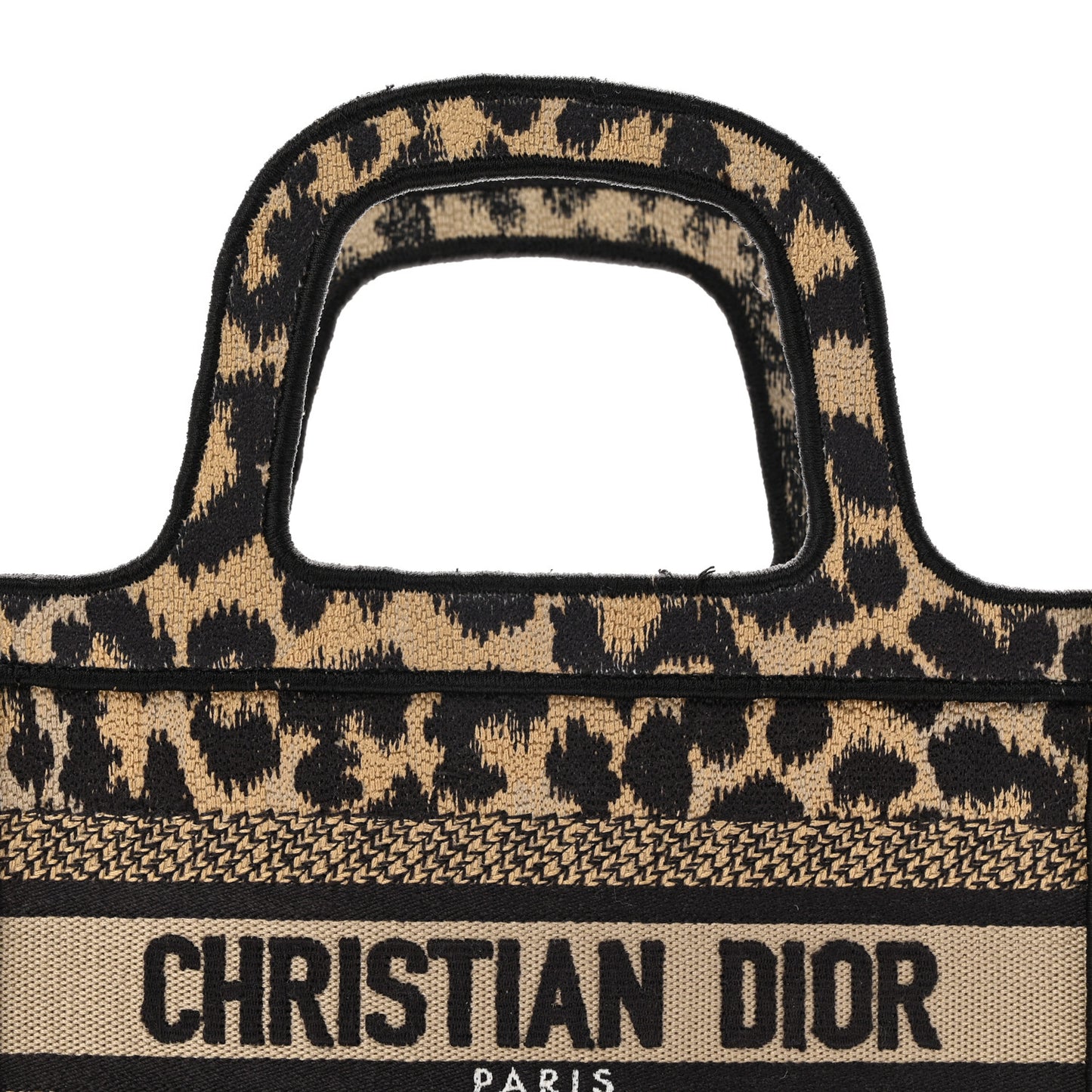 Canvas Mizza Embroidered Mini Leopard Book Tote Beige