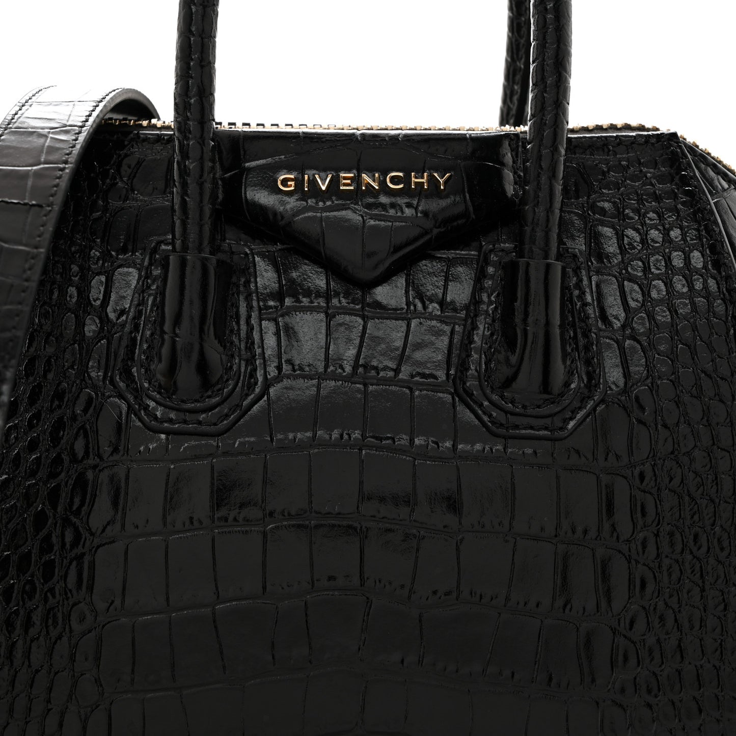 Calfskin Crocodile Embossed Mini Antigona Black