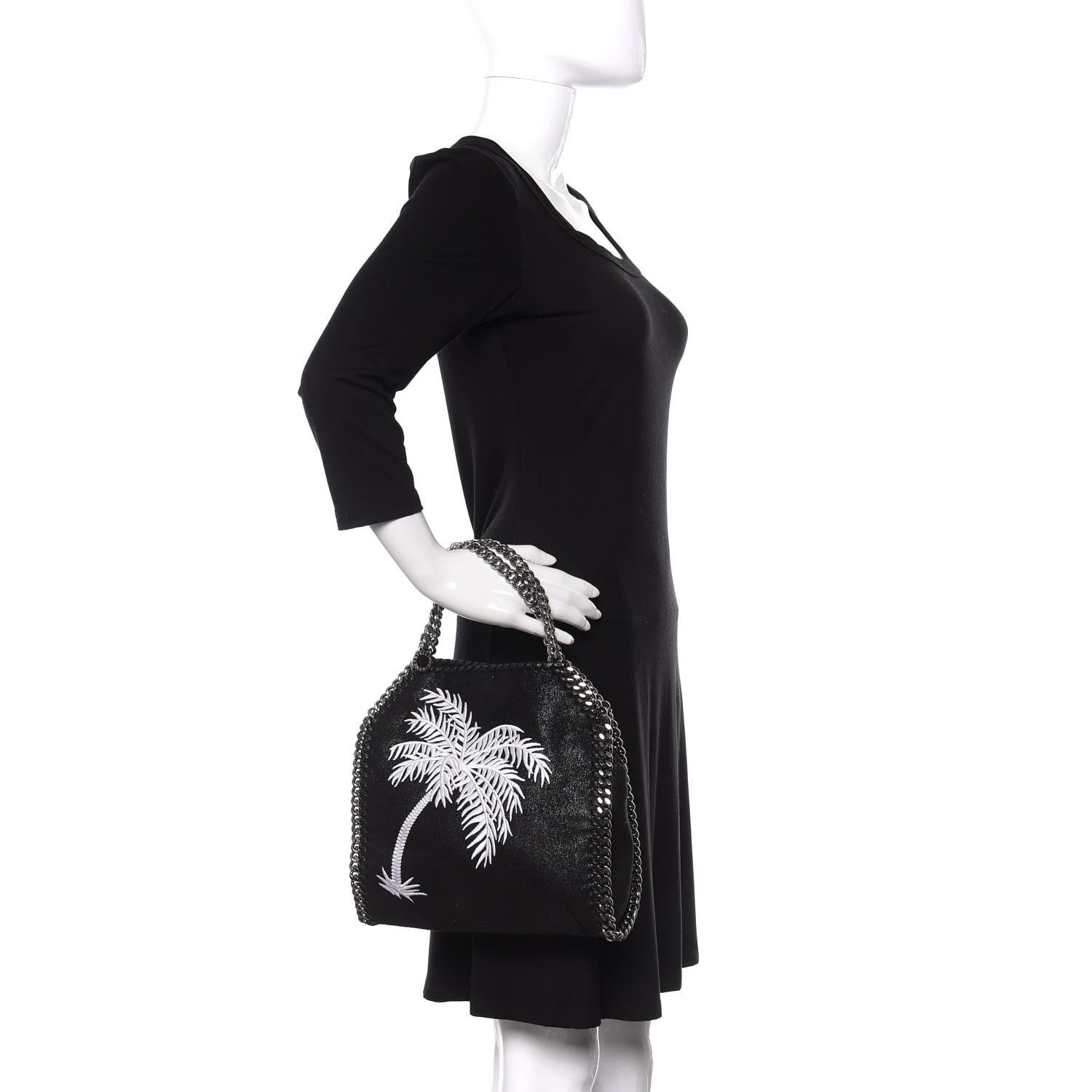Stella McCartney Shaggy Deer Embroidered Palm Tree Mini Falabella Tote Black 2 of 11
