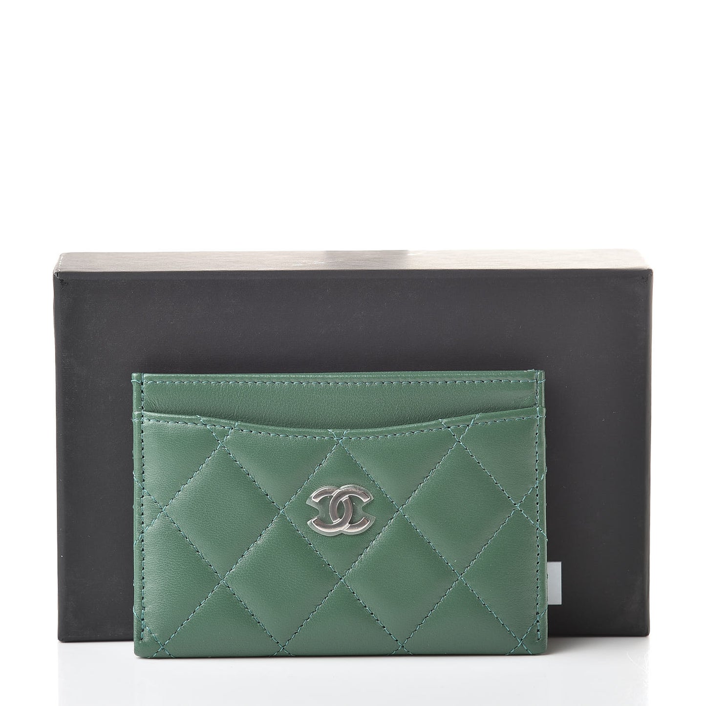 Lambskin Quilted Card Holder Green