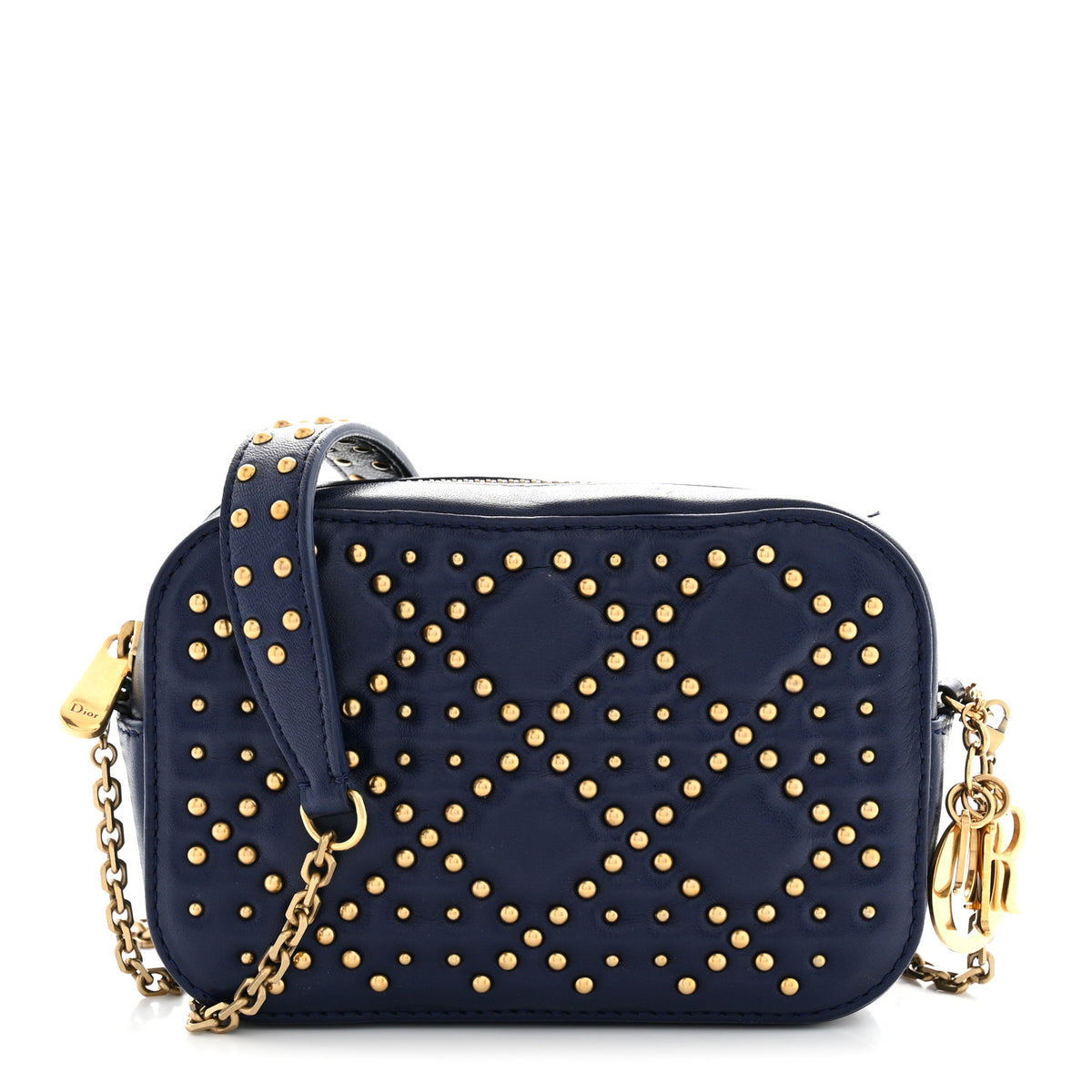 Christian Dior Lambskin Cannage Studded Lady Dior Camera Case Pouch Blue 1 of 11