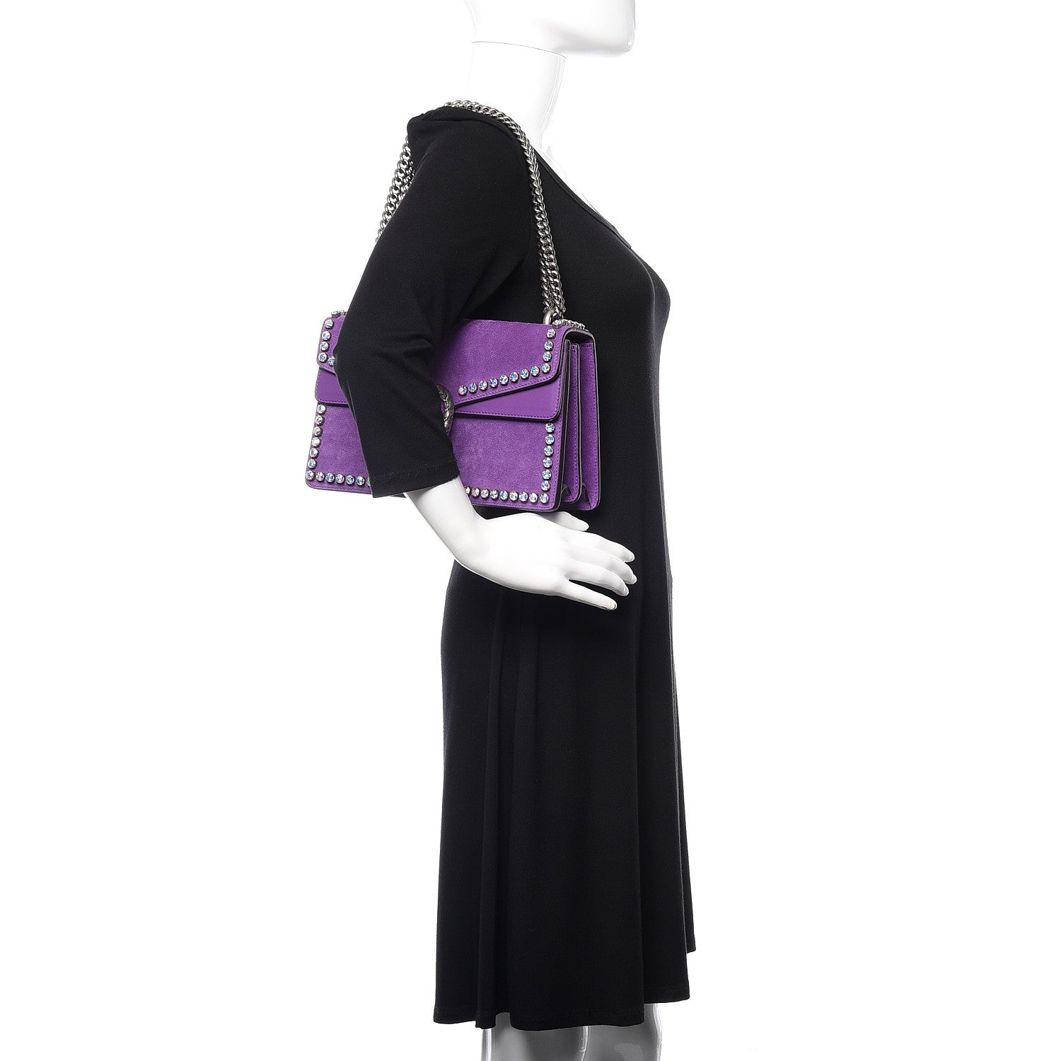 Gucci Suede Crystal Small Dionysus Shoulder Bag Bright Purple 2 of 11