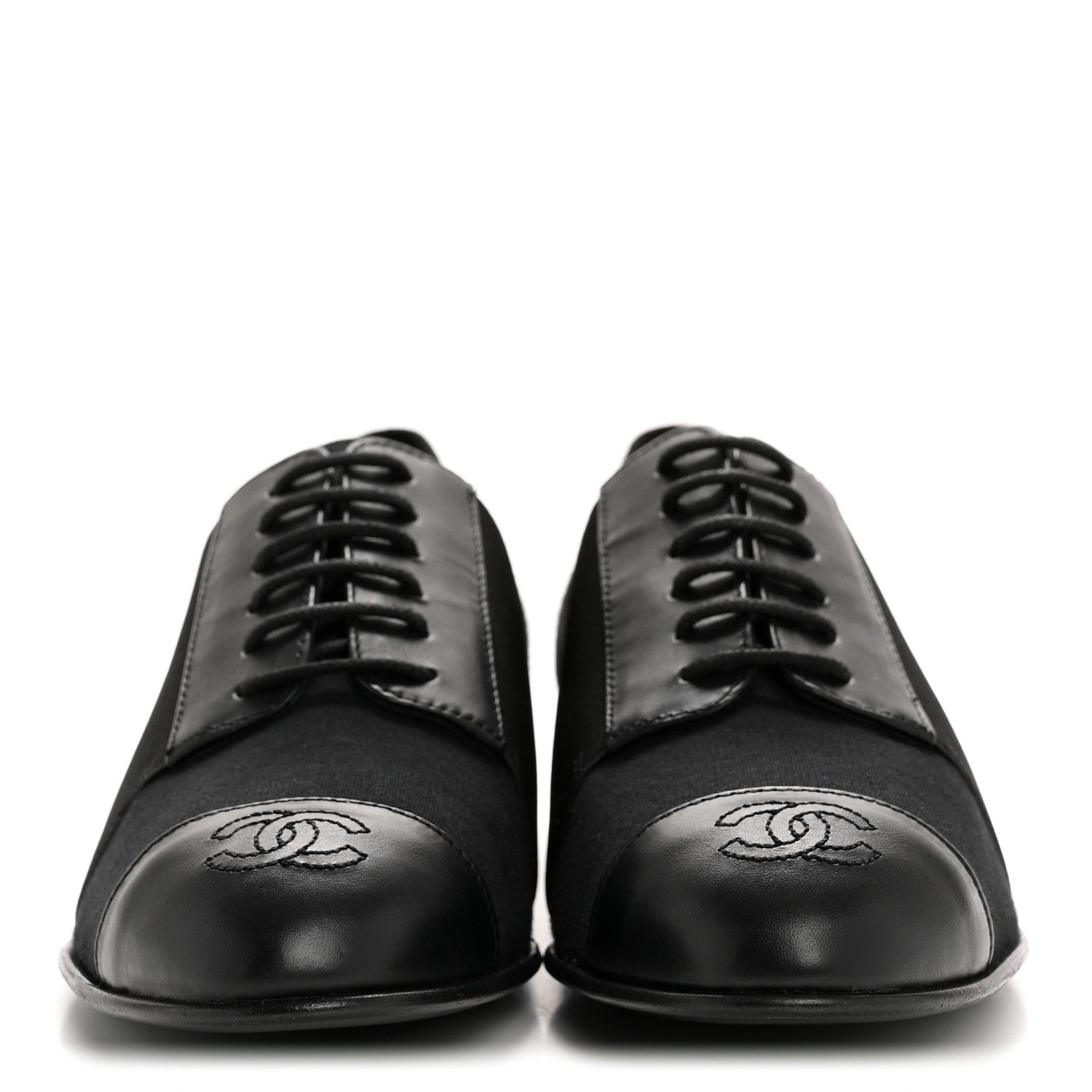 Chanel Calfskin Elastic Lace Up Cap Toe CC Loafers 35.5 Black 3 of 11