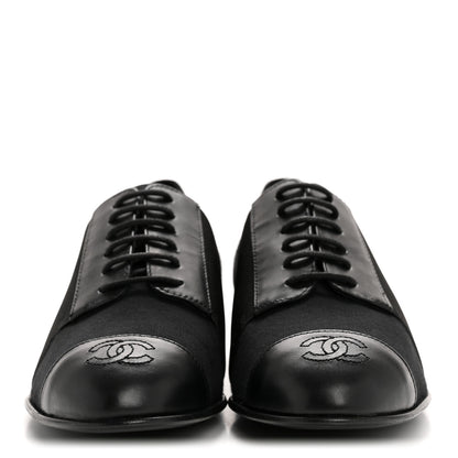 Chanel Calfskin Elastic Lace Up Cap Toe CC Loafers 35.5 Black 3 of 11