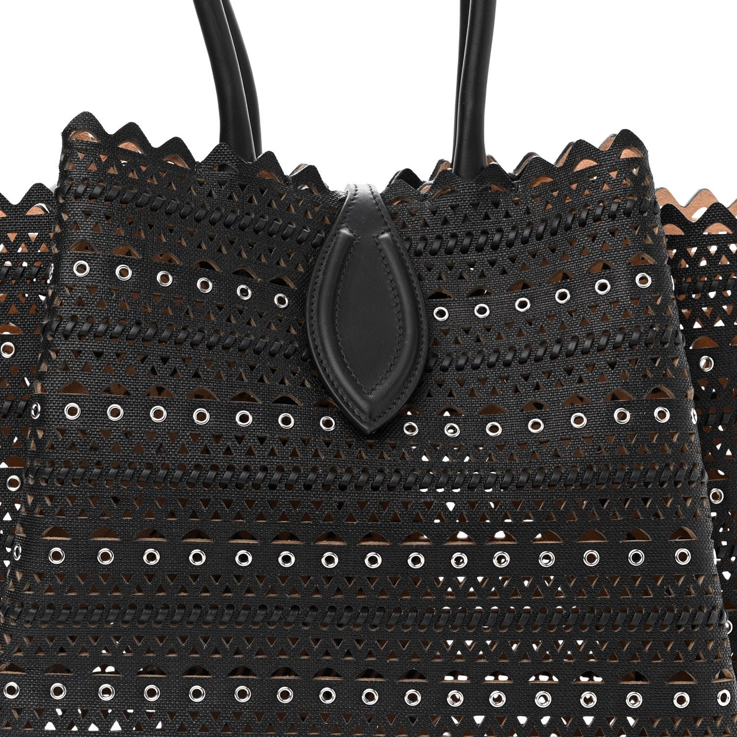 Alaia Calfskin Laser Cut Grommet Angele 25 Tote Black 8 of 11