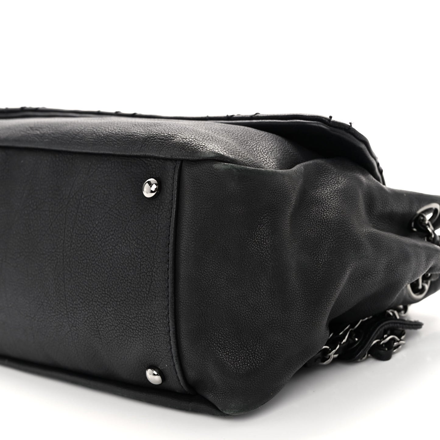 Calfskin Diamond Stitch Accordion Flap Black