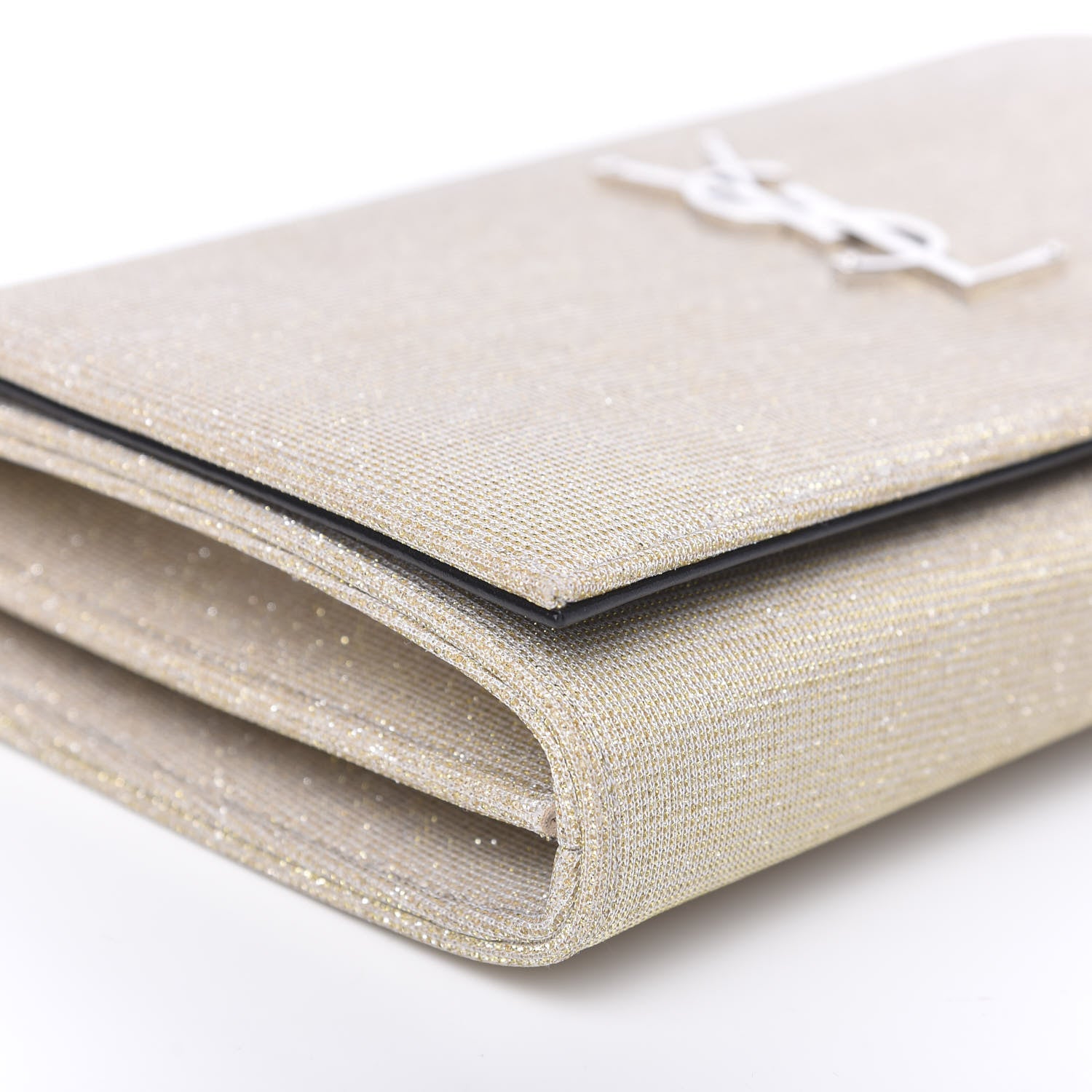 Saint Laurent Metallic Sparkle Fabric Monogram Kate Wallet on Chain Perle 6 of 8