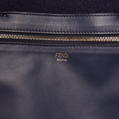 Fendi X FILA Glazed Fabric FF 1974 Mania Shopping Tote Bag Mogano Panna Blueberry 5 of 14