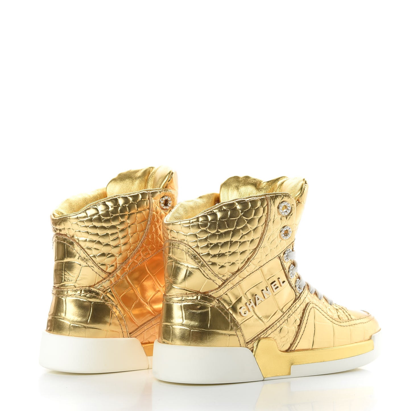Metallic Calfskin Crocodile Embossed Cocodile High Top Sneakers 36.5 Gold