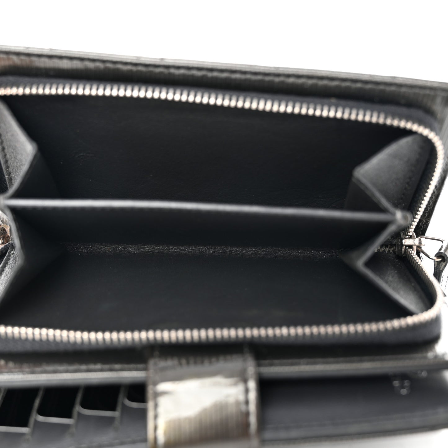Striated Patent CC French Wallet Dark Grey