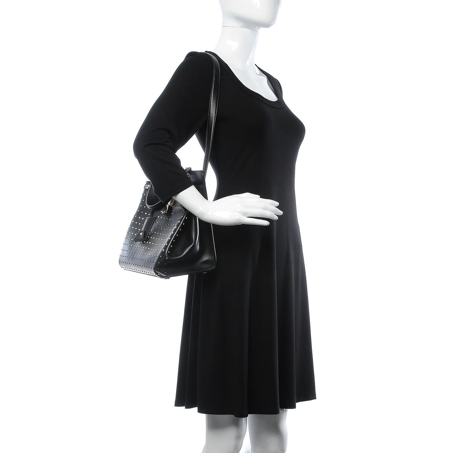 Calfskin Studded Medium Joylock Satchel Black