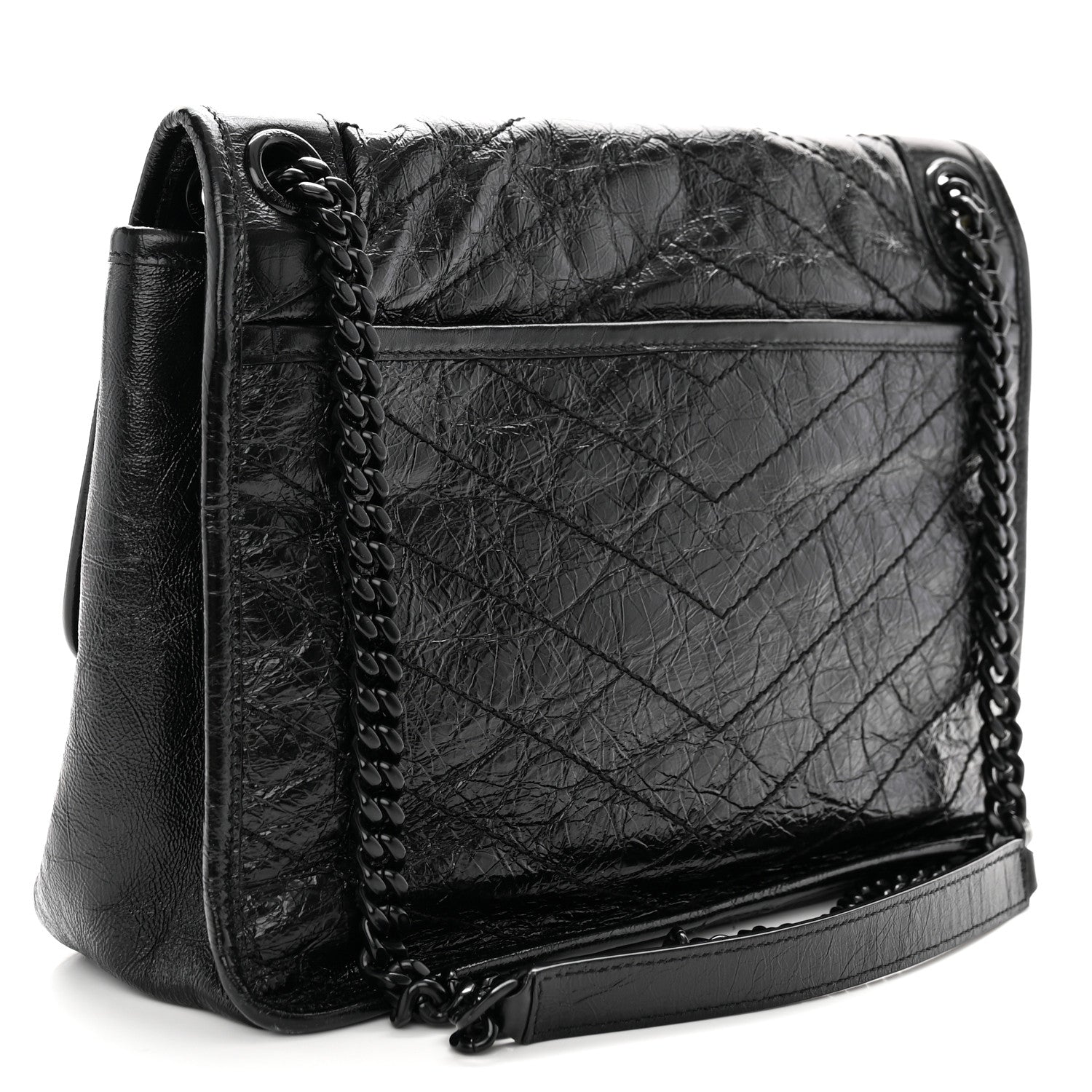 Saint Laurent Crinkled Calfskin Matelasse Monogram Medium Niki Chain Satchel Black 3 of 9