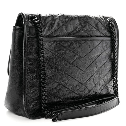 Saint Laurent Crinkled Calfskin Matelasse Monogram Medium Niki Chain Satchel Black 3 of 9