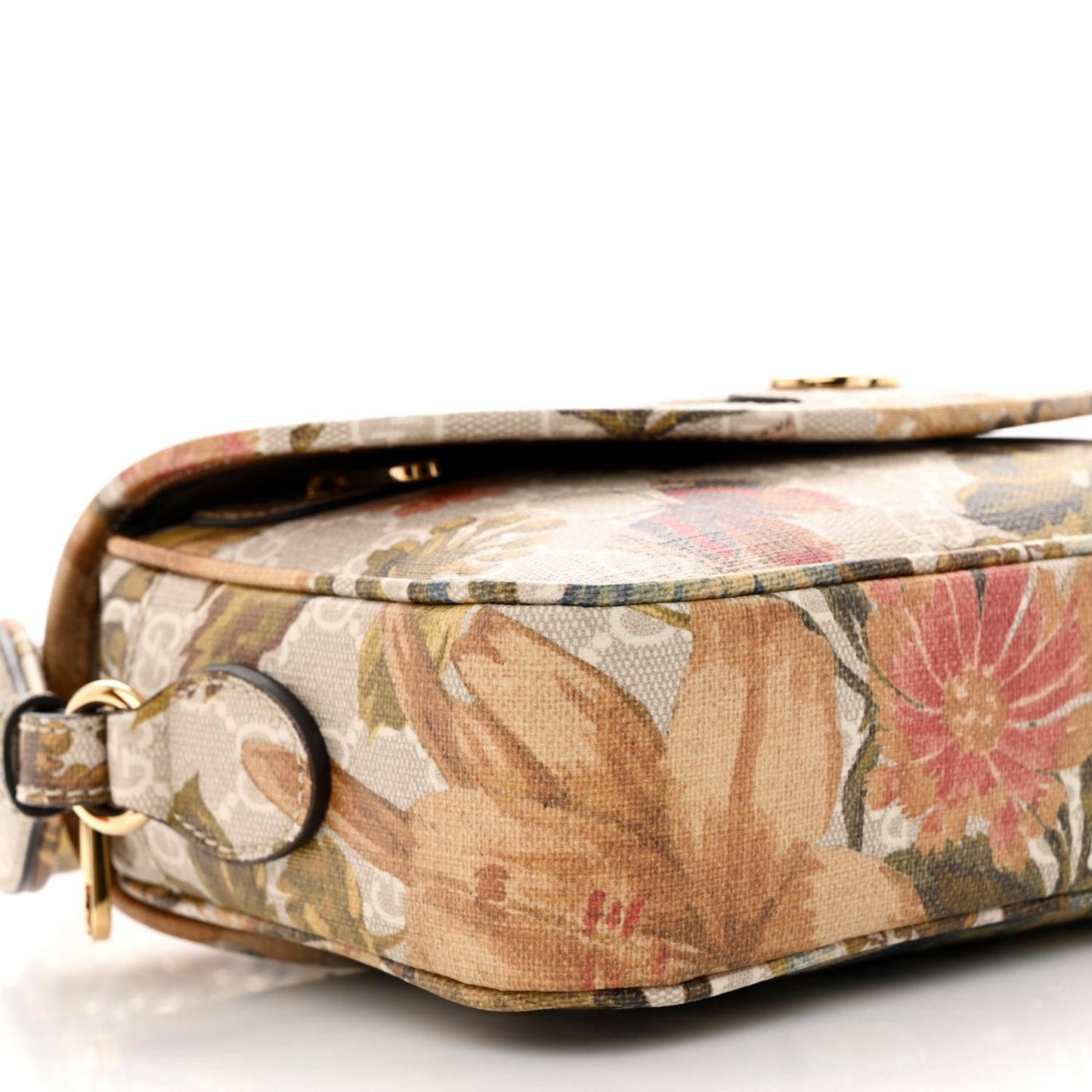 GG Supreme Monogram Water Flora Web Studded Mini Ophidia Flap Shoulder Bag Beige White Multicolor