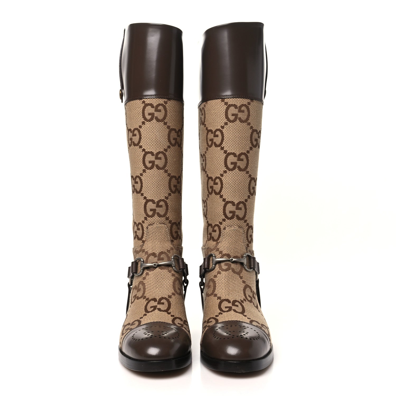 Gucci Monogram Jumbo GG Cordovan Lux Zelda Harness Riding Boots 39.5 Camel Ebony New Acero 3 of 10