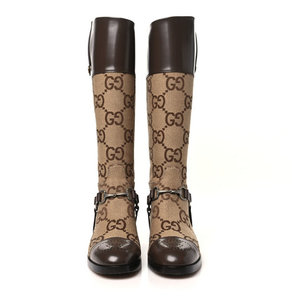 Gucci Monogram Jumbo GG Cordovan Lux Zelda Harness Riding Boots 39.5 Camel Ebony New Acero 3 of 10