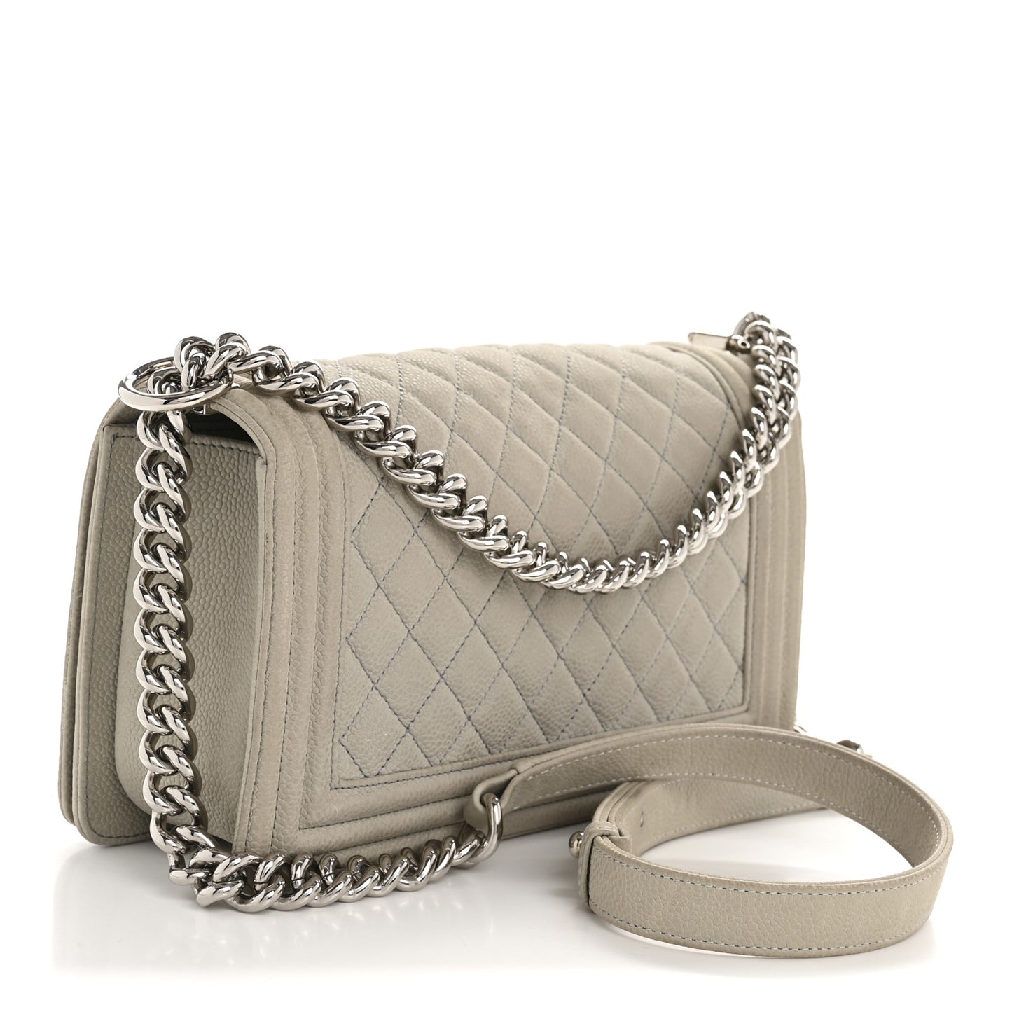 Iridescent Caviar Quilted Medium Boy Flap Light Grey