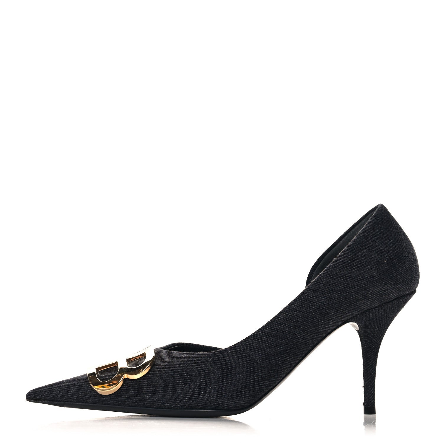 Balenciaga Denim BB D'Orsay Pointed Toe Knife 80mm Pump 39.5 Black 1 of 10