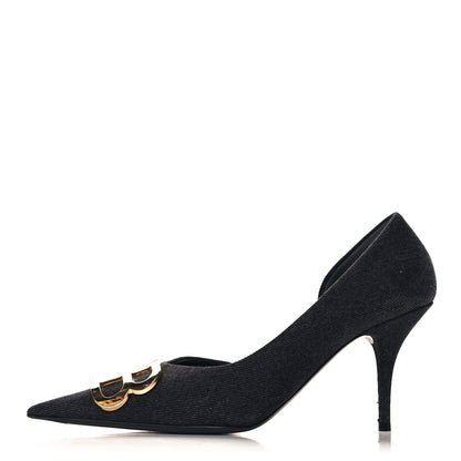 Balenciaga Denim BB D'Orsay Pointed Toe Knife 80mm Pump 39.5 Black 1 of 10