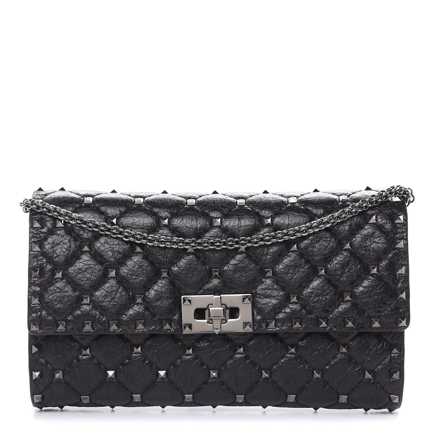 Craquele Nappa Rockstud Spike Wallet on Chain Black