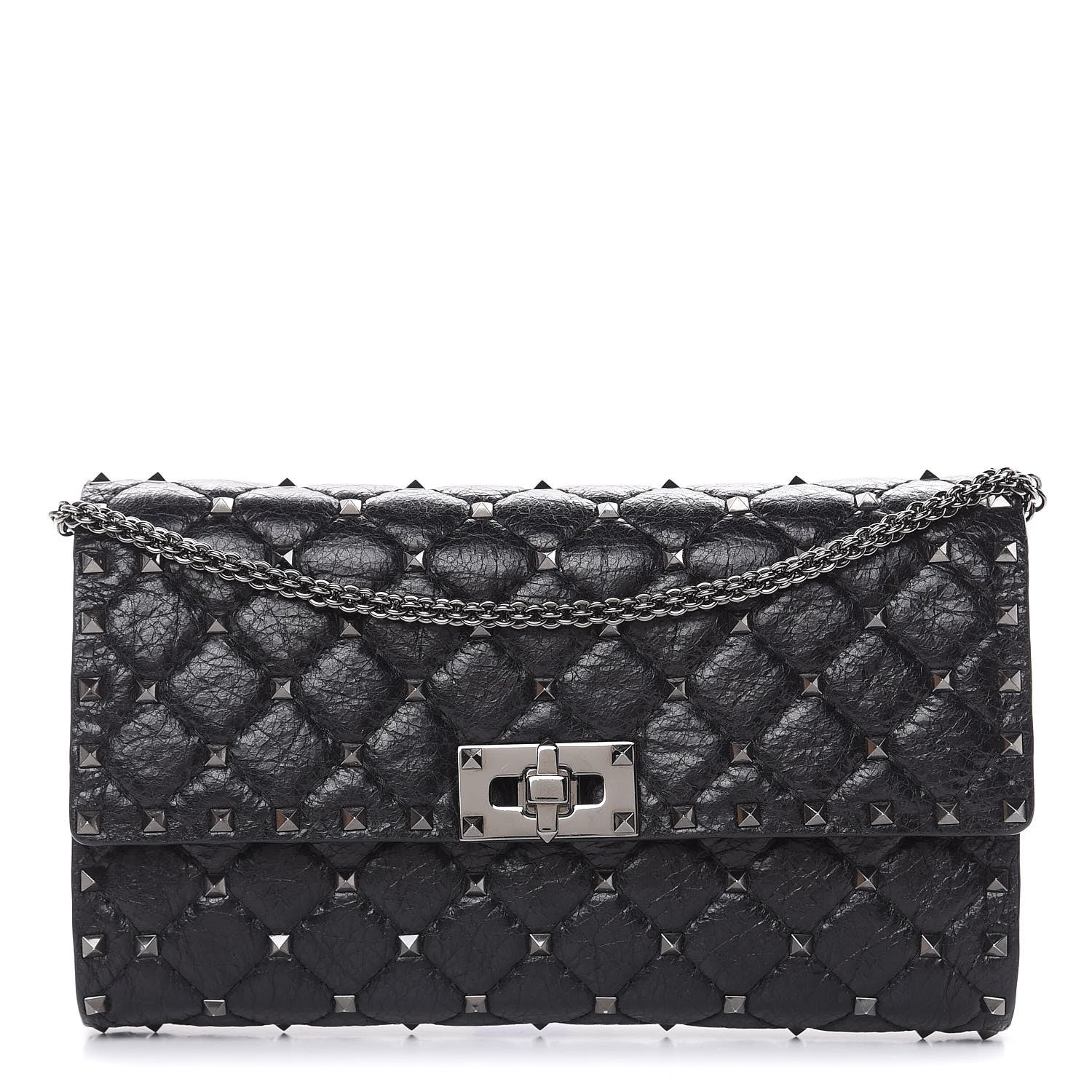 Valentino Garavani Craquele Nappa Rockstud Spike Wallet on Chain Black 1 of 12