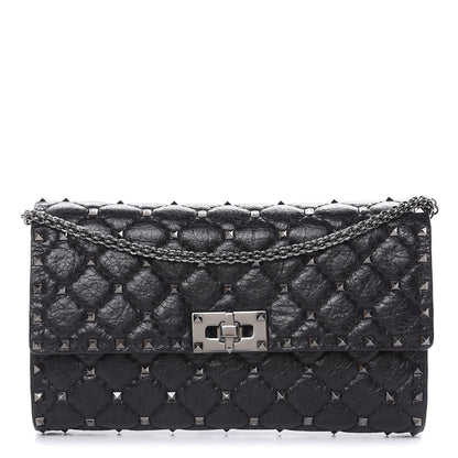 Valentino Garavani Craquele Nappa Rockstud Spike Wallet on Chain Black 1 of 12