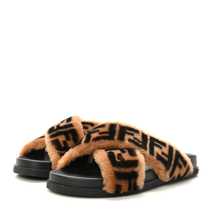 Fendi Shearling FF Fendi Feel Sandals 37 Tobacco Black 3 of 8