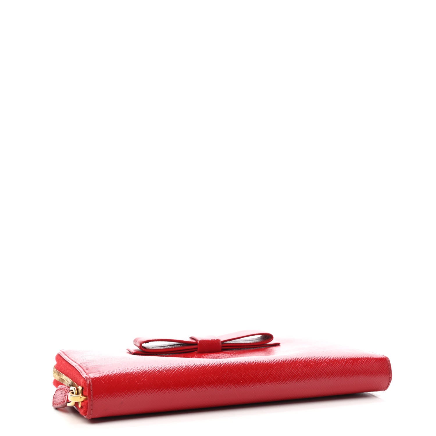 Prada Saffiano Vernice Bow Zip Around Wallet Fuoco 3 of 4