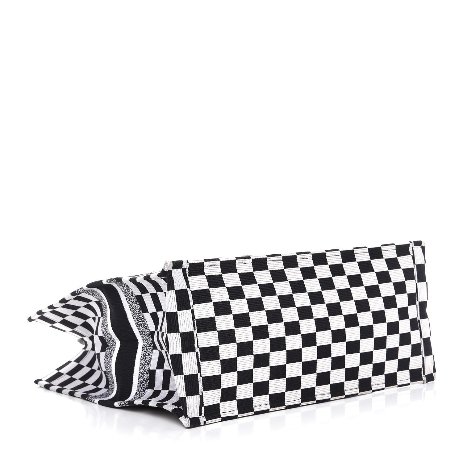 Christian Dior Canvas Embroidered Checkered Book Tote Black White 4 of 10